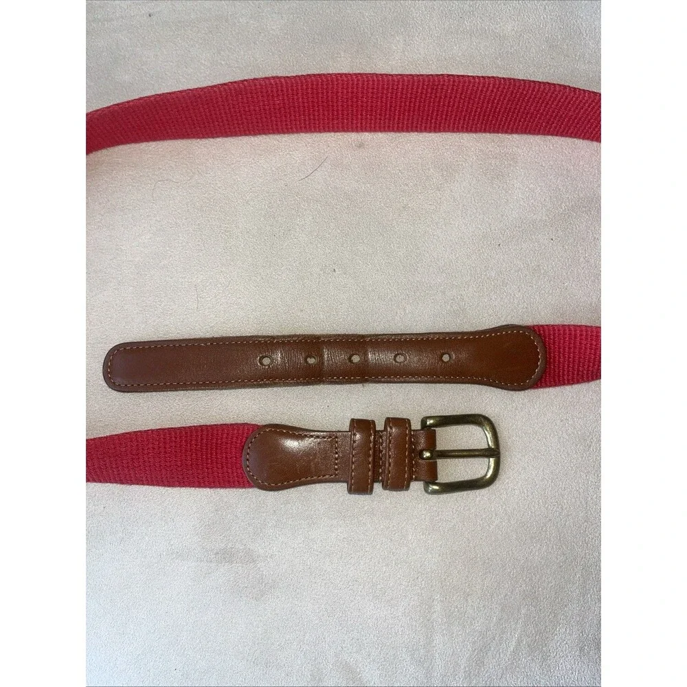 Vintage Coach Red Linen Brown Leather Tab Brass‎ Buckle Belt 34